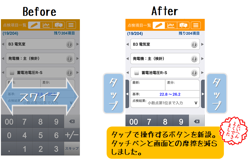 ソフトウェアからの対策アプローチ。スワイプ無しで操作可能にＵＩ変更